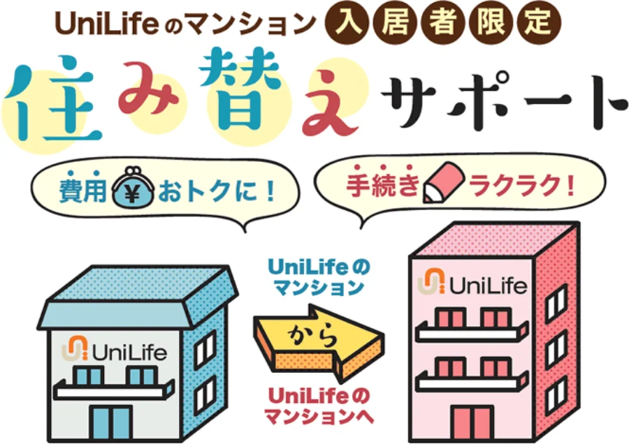 UniLifeのマンション入居者限定 住み替えサポート 費用おトクに!手続きラクラク!UniLifeのマンションからUniLifeのマンションへ